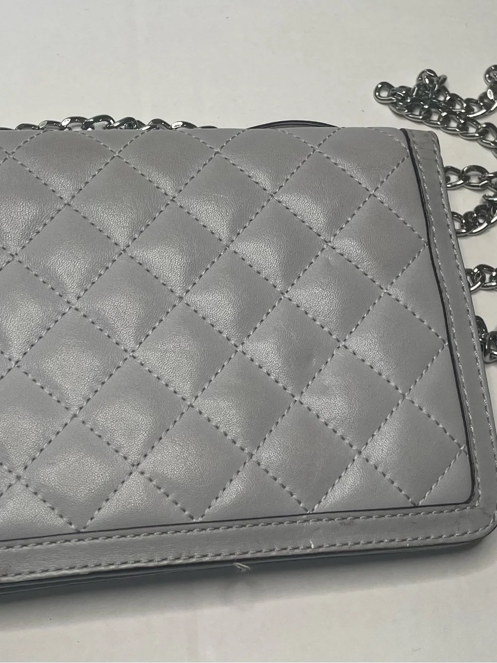 Michael Kors Quilted Light Grey Leather Chain Crossbody